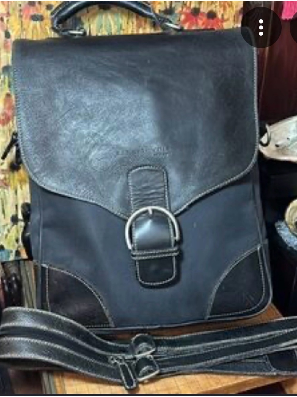 Black Leather-Trim Men’s Backpack Sling Bag